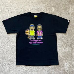 Bape Black Graphic Tee with Colorful Characters